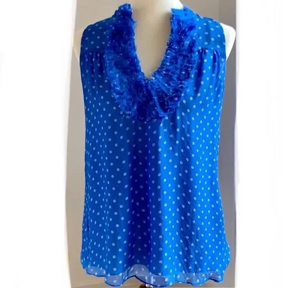 Blue Tassel S Blue polka dot SILK to sleeveless