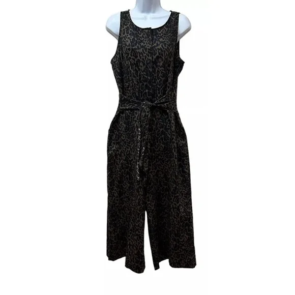 Banana Republic Animal Print Wide-Leg Cropped Jumpsuit Linen Blend Size 8