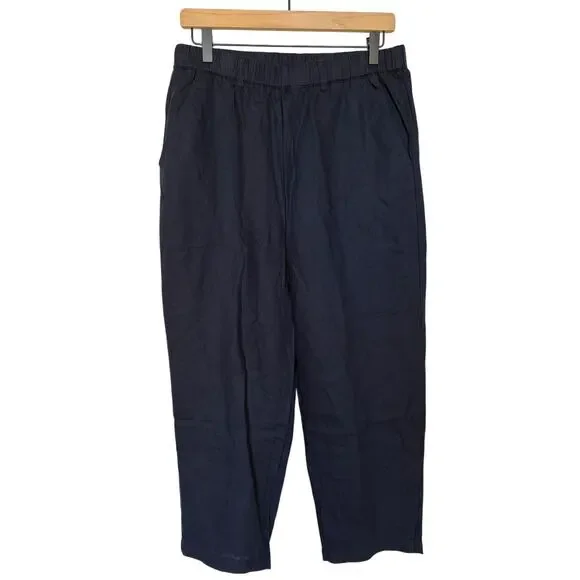Quince Navy Blue Cropped Linen Pull On Pants Euro Summer Coastal Classic size M