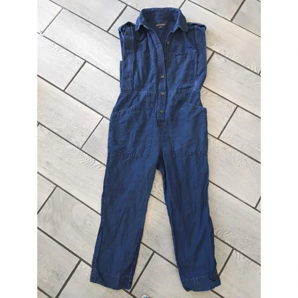 Banana Republic Linen Cotton Utility Jumpsuit Indigo Blue Sleeveless XS Romper
