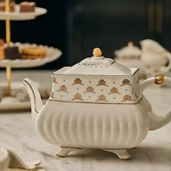 Anthropologie X THE MET White and Gold Serveware Teapot