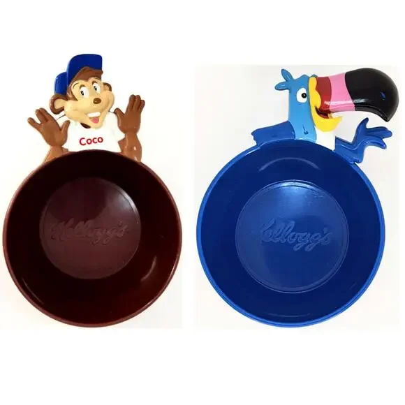 Vintage 1990s Kellogg’s Mascot Cereal Bowls Coco Monkey & Toucan Sam Collectible