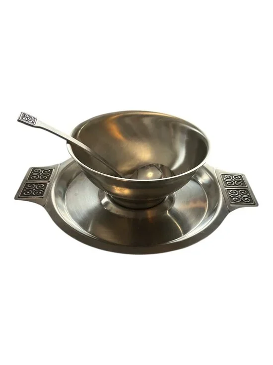 Vintage Rogers Insilco Stainless Steel Sauce Boat with Ladle Mid Century Japan