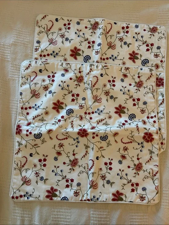 Pottery Barn Cream embroidered floral Pillow Cover “18x”18”