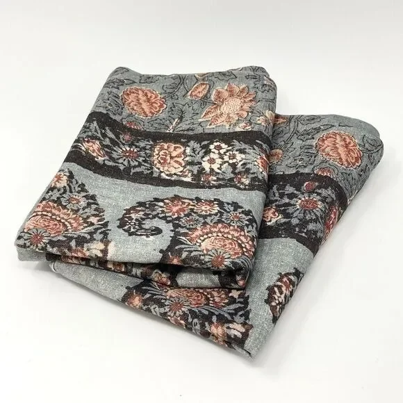 Pottery Barn Thaila Paisley Standard Pillow Shams Linen Blend Blue Set Of 2 NEW
