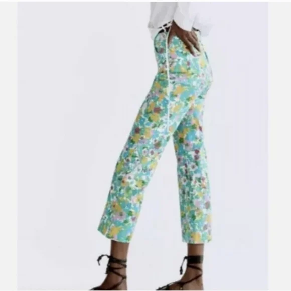 ZARA| Floral Printed Linen Blend| Flare Trousers| Size 4​