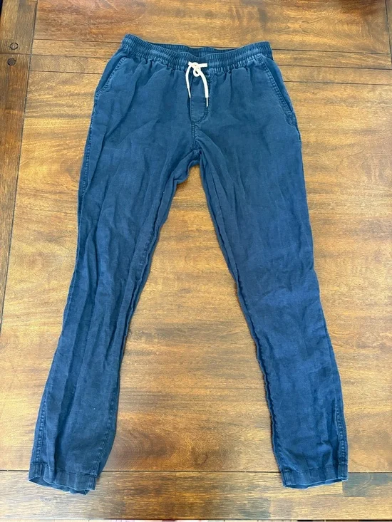 QUINCE 100% European Linen Drawstring Beach Deep Navy Straight Elastic Pants