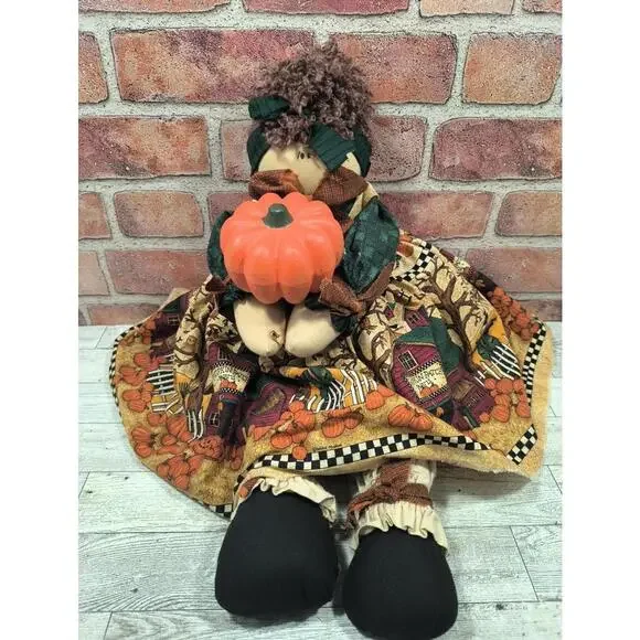 Country Cottage Farmhouse Vintage RagDoll Handmade Fall Harvest Decor Pumpkin