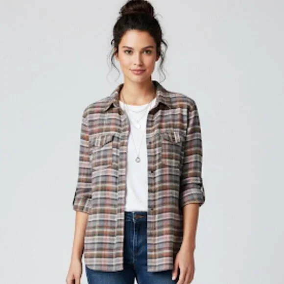 Melrose and Market Plaid Flannel Buttoned Plaid Warm Rustic w Front Pockets SM