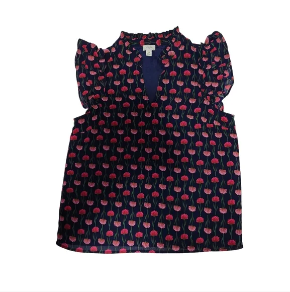 J Crew Short Sleeve Ruffle-Shoulder Top/Blouse Floral Women's Size XS Multicolor
