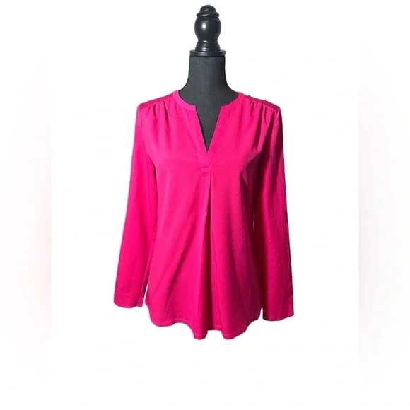 French Connection Hot Pink V-Neck Pullover Blouse Medium Y2K 90s
