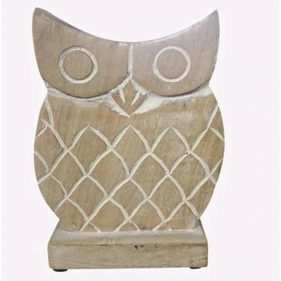 White Washed Wooden Owl Figurine 7