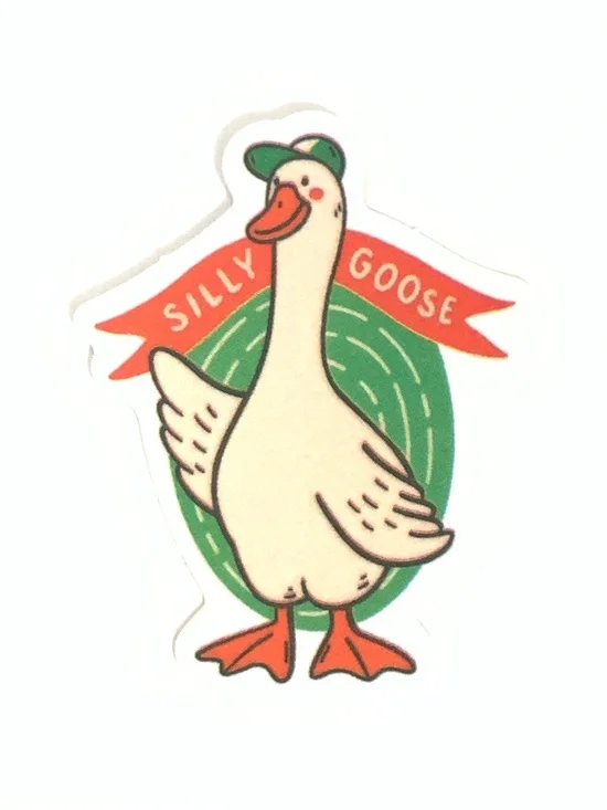 Silly Goose Decorative Bird Sticker — Cream & Green
