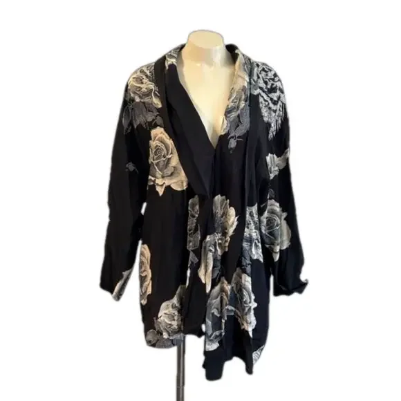 BOA PARIS beaded floral open front blouse sz 2 made in France