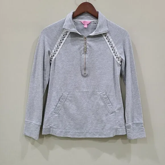 Lilly Pulitzer Womens Skipper Popover Sweater Seaside Gray White Lace Size XXS