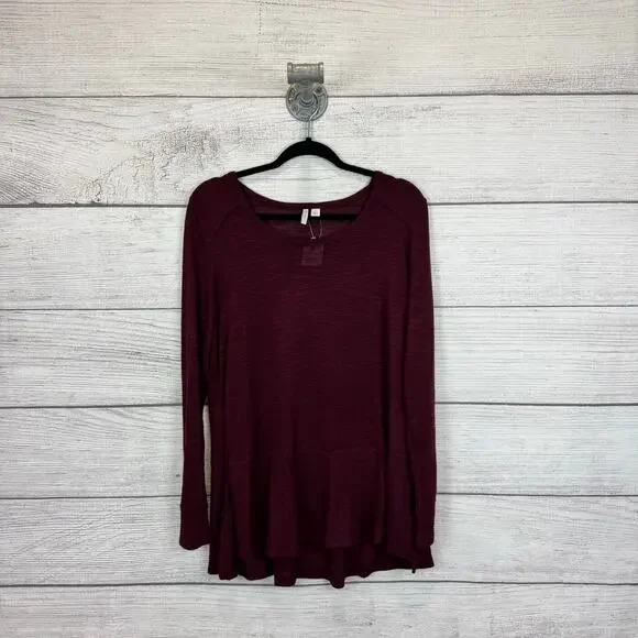 Cato Women's Maroon Soft Fall Long Sleeve Tunic Top Size Large