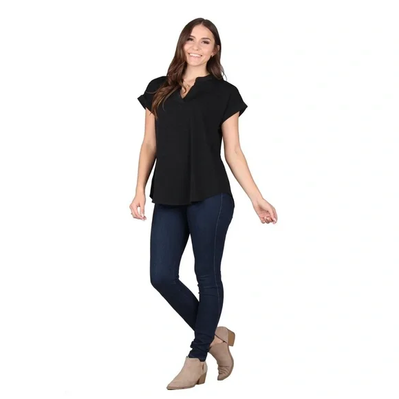 LILDY SOLID ROLLED SLEEVE TUNIC - BLACK SIZE 2XL-3XL (NEW WITH TAGS) A16