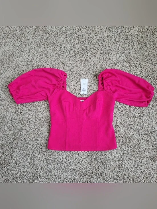 Abercrombie & Fitch Blouse Shirt Top Pink Sweetheart Puff Sleeve Boho XS NWT