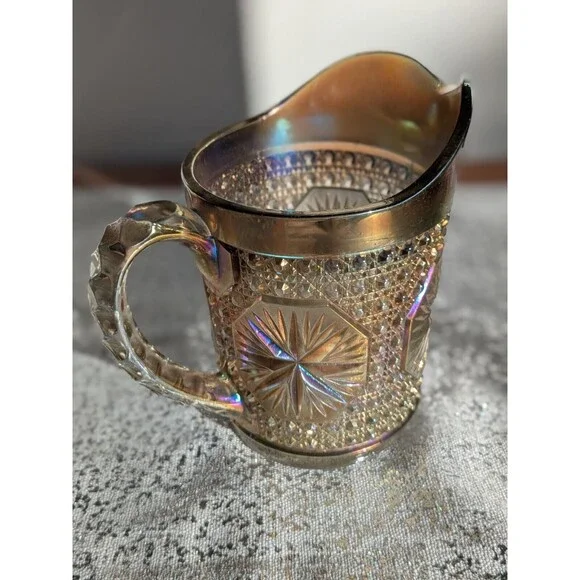 Imperial Glass Ohio Vtg Pitcher Amelia Smoke Carnival Glass 5.5