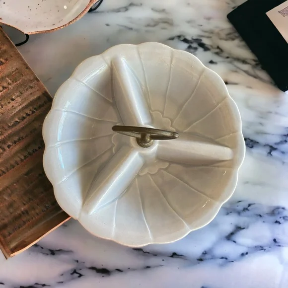 Vintage Divided condiment serving dish Vntg MCM Calif Pottery USA #370 gray EVC