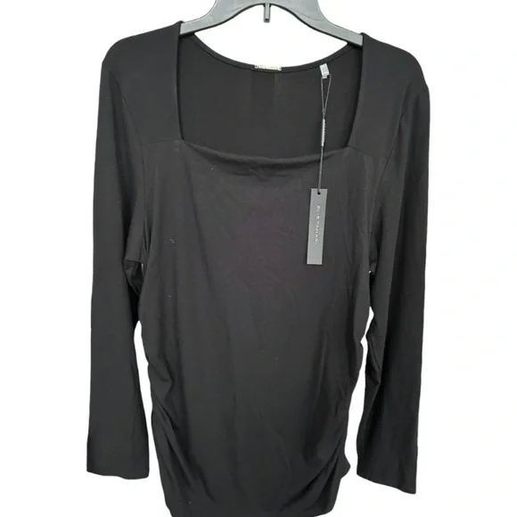NWT Elie Tahari Black Long Sleeve Square Neck Knit Top Size XL