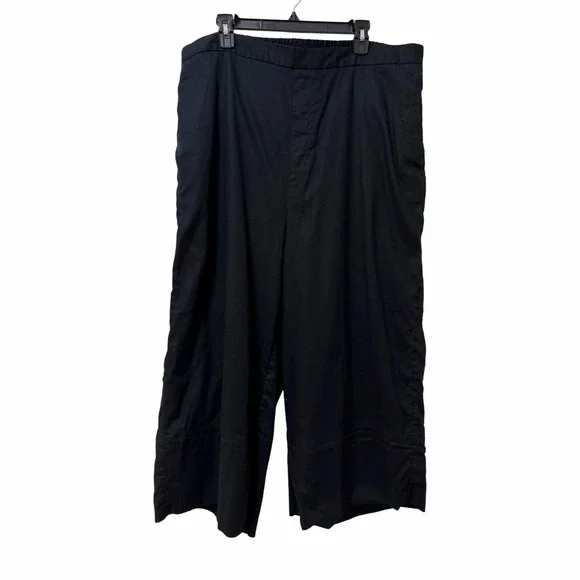 Banana Republic Womens Linen Blend Pull On Wide Leg Cropped Pants Size XXL Black