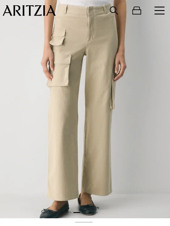 Wilfred Aritzia Sand Beige Wide-Leg Cargo Trousers Size 10