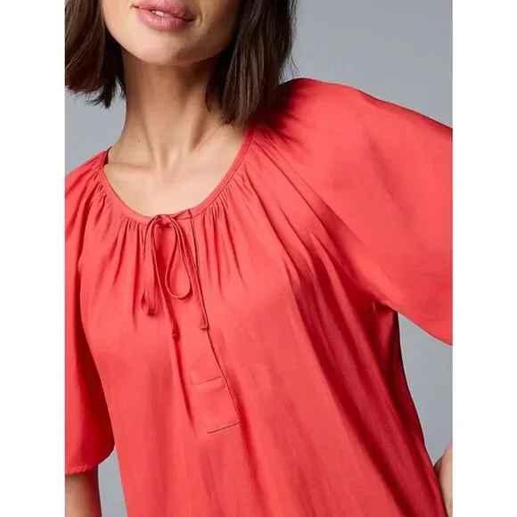 Simply Vera Vera Wang Shirred Tie Neck Short Sleeve Blouse Medium NWT