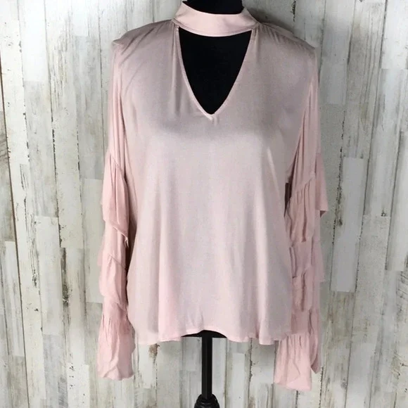BP Long Sleeve Choker Neck Ruffles Blouse Tee NWT