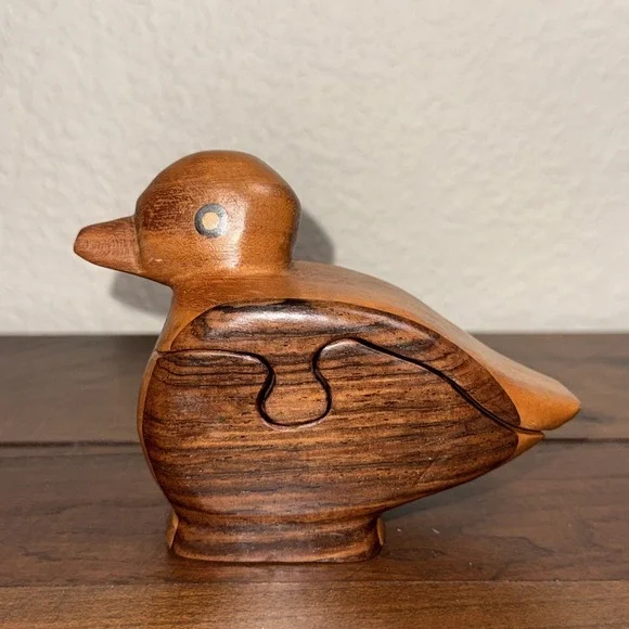Wooden Duck Hidden Box, Decor, Jewelry Or Coin/Cash Box, Natural Wood
