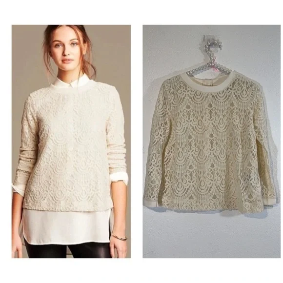 Banana Republic Cream Lace Blouse Petite Medium
