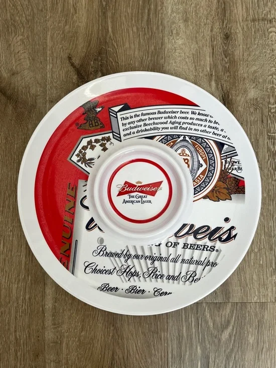 Budweiser Red White and Gold Serving Tray with Center Bowl