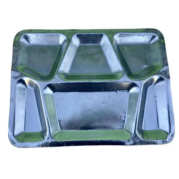 1 Vintage US Military GI Stainless Steel 6 Compartment Mess Hall Tray