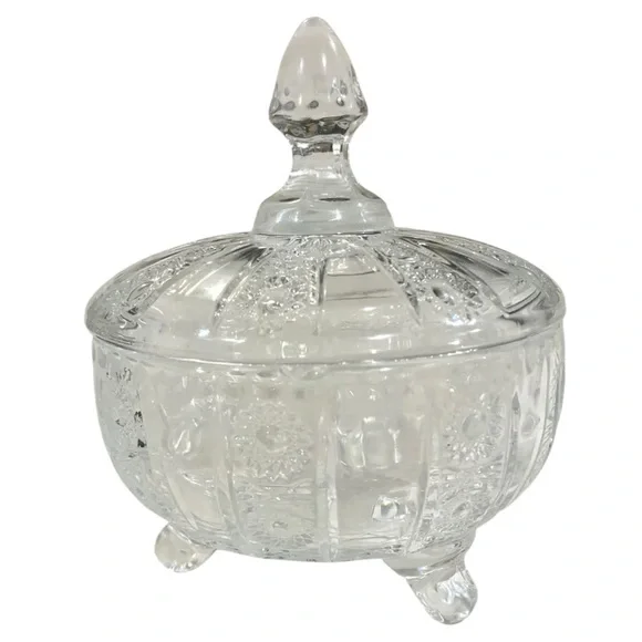 Vintage 1964 Delisoga 3-Footed Diamond Cut Starburst Pattern Candy Dish