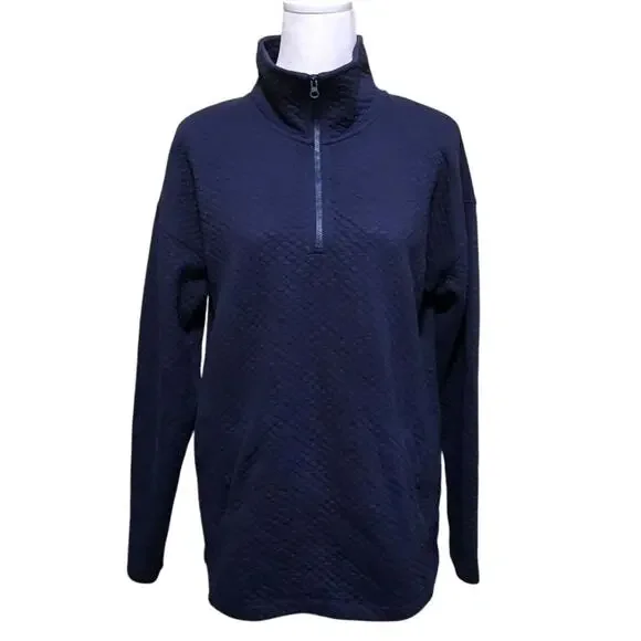 L.L. Bean Quilted 1/4 Zip Pullover Sweatshirt Women's Size M Navy Outdoor Hiking