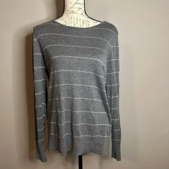 NWOT LOFT Sparkle Striped Gray Long Sleeves Knit Top Size XL women’s Shirt