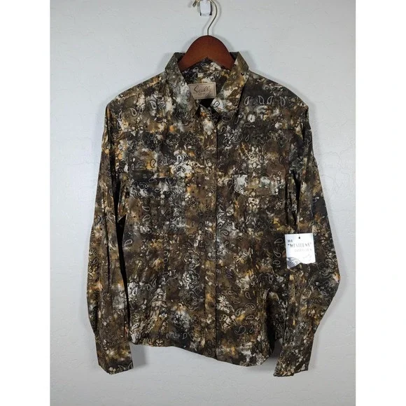 Scully Shirt Womens XL Brown Western Paisley Snap Button Long Sleeve Cowboy