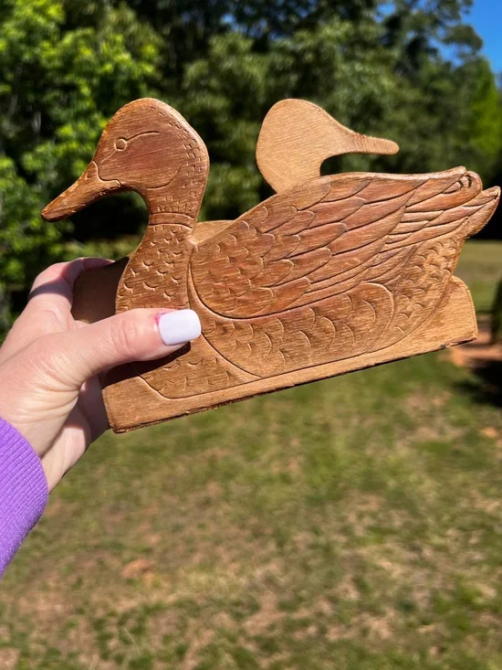 Vintage Carved Wooden Duck Napkin Holder Rustic Kitchen Decor