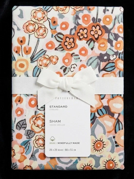 NWT Pottery Barn Organic Cotton Floral Standard Sham Terracotta Pink Botanical