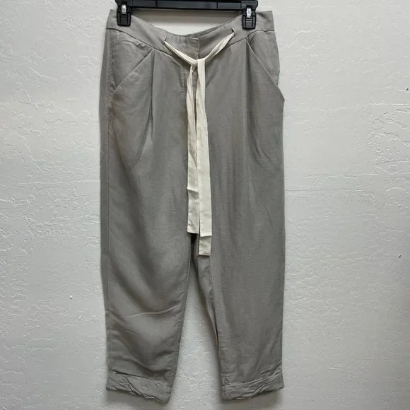 Wilfred‎ Pants Womens 2 Cropped Cuffed Drawstring Lyocell Linen Gray Button Fly