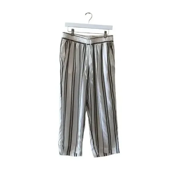 H & M Logg Linen Blend White Striped Culottes Ankle Length Pants SZ 8 # 1519