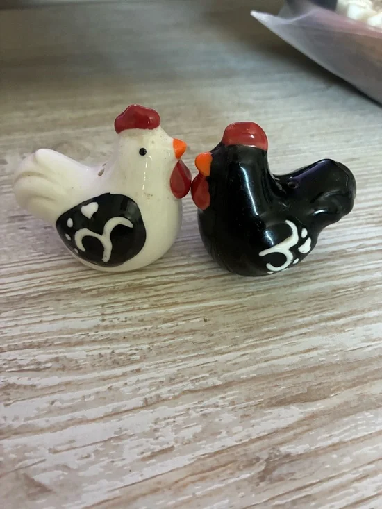 Ceramic Chicken Salt and Pepper Shakers - White and Black