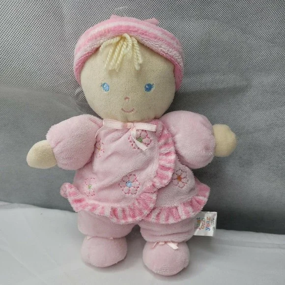 Carter’s Just One Year Pink Flower Blonde Hair Doll Dolly Rattle Lovey Flower
