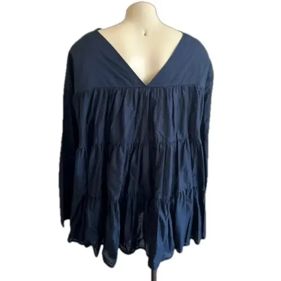 Merlette V front /V back tiered navy blue 100% cotton blouse sz M/L ?