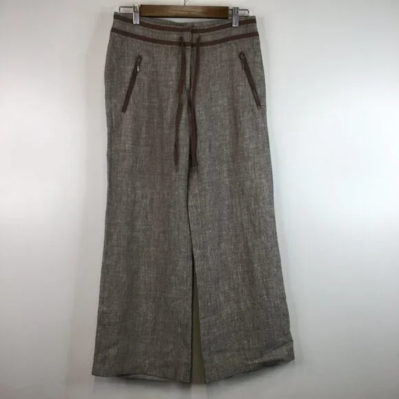 H & M Zippered Pockets Wide Leg Linen Pants Size 6