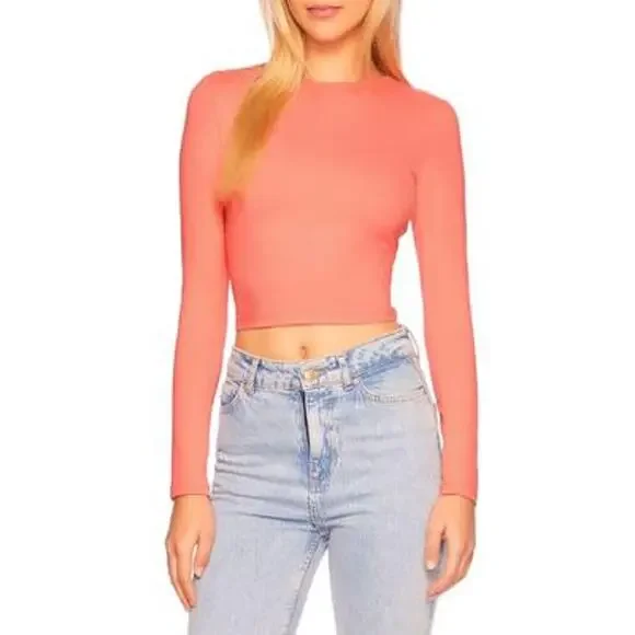 Susana Monaco Long Sleeves Stretch Crop Top Lotus NWT Size XS