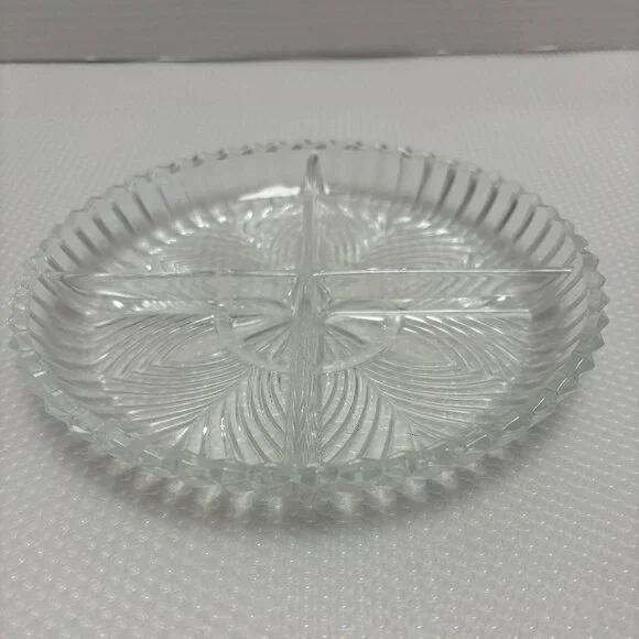 Heavy Lead Crystal Vintage Scalloped 4 section serving dish 7