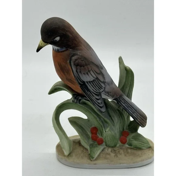 VINTAGE LEFTON CHINA RED ROBIN BIRD FIGURINE #KW464 HAND PAINTED