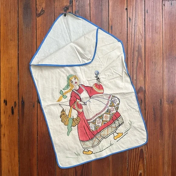 Vintage embroidered hanging laundry bag 18x28.5