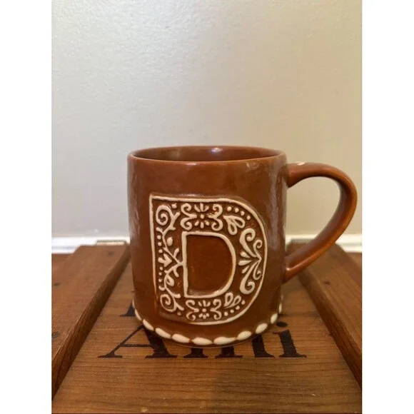 NEW pottery barn gingerbread mug monogrammed D